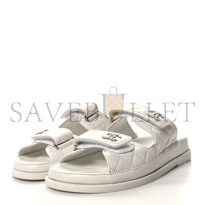 Ch**el lambskin quilted velcro dad chain cc slide sandals